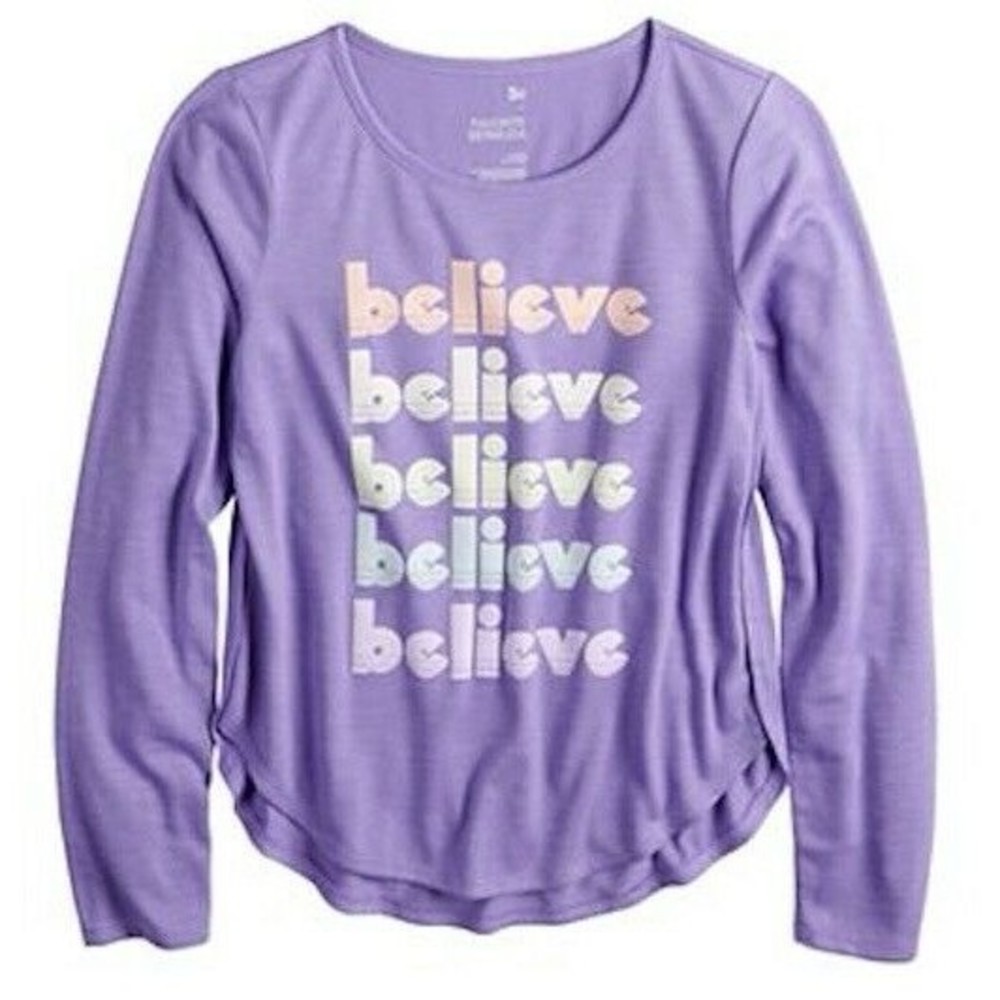 SO Girls "BELIEVE" Long Sleeves Favorite Graphic Tee, Size 8 (M) NWT Retail $20